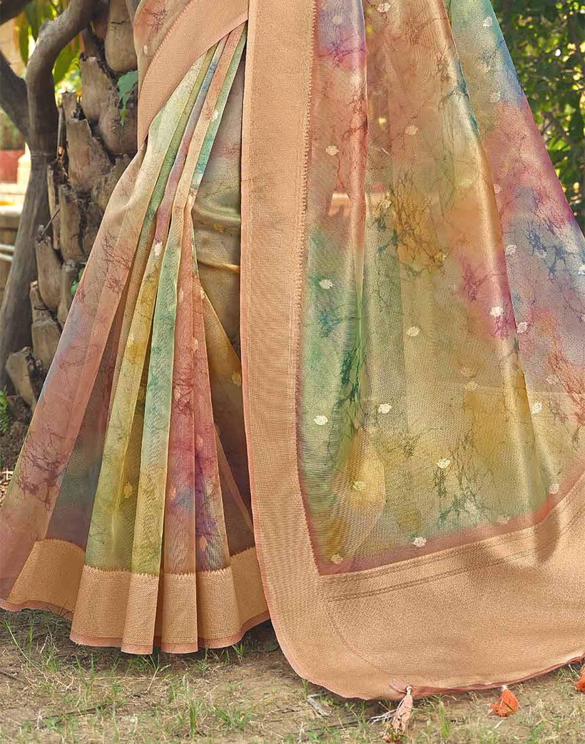 Stylish Multi Color Organza Designer Saree