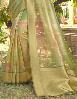 Collection of Green Graphic Design Organza Fancy Saree in a gallery layout