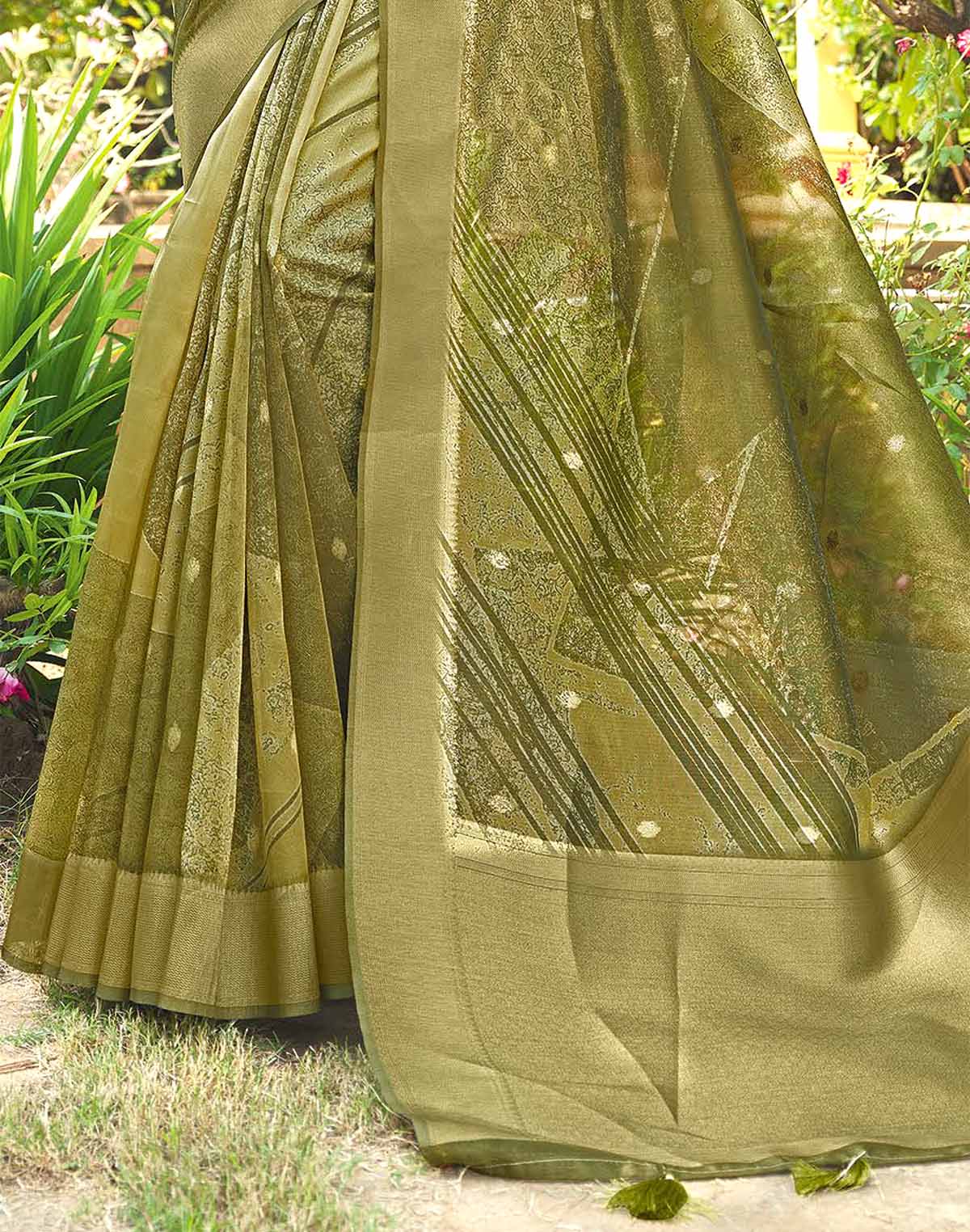 Collection of Adorable Green Organza Designer Saree in a gallery layout