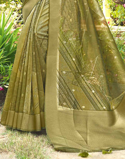 Collection of Adorable Green Organza Designer Saree in a gallery layout