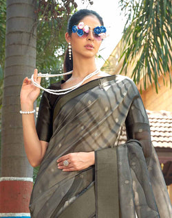 Collection of Light Grey Stylish Pattern Organza Saree in a gallery layout