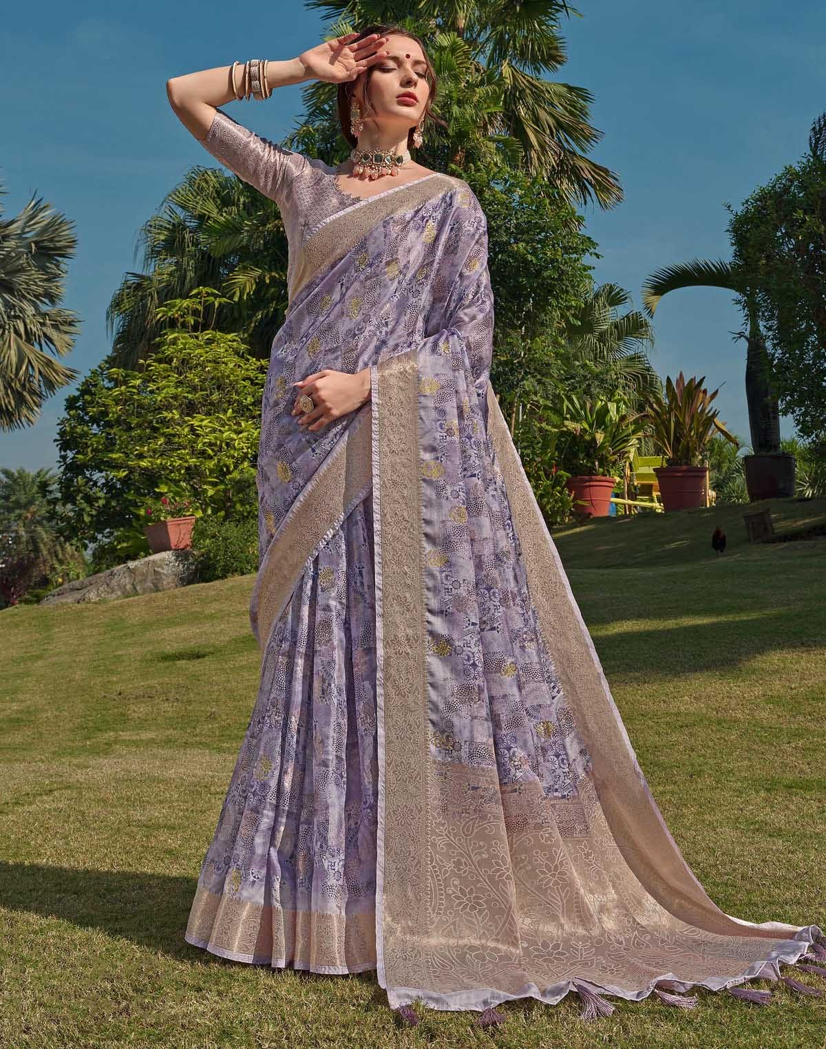 Light Purple Coloured Floral Soft Silk Saree