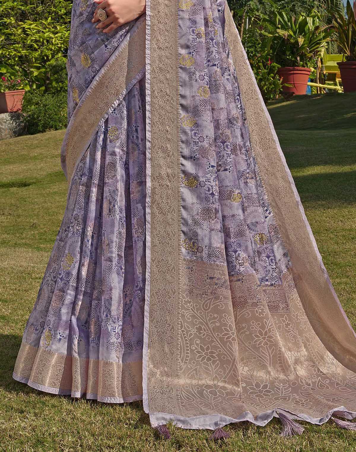 Collection of Light Purple Coloured Floral Soft Silk Saree in a gallery layout