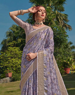 Collection of Light Purple Coloured Floral Soft Silk Saree in a gallery layout