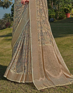 Collection of Beige Coloured Soft Silk Floral Pattern Saree in a gallery layout