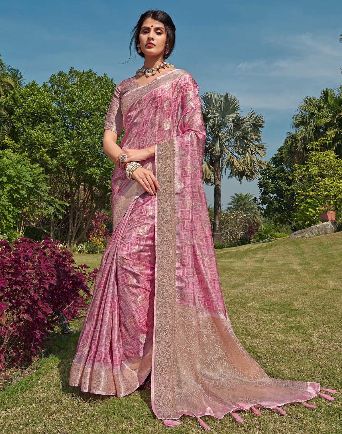 Exceptional Pink Floral Butta's Soft Silk Saree