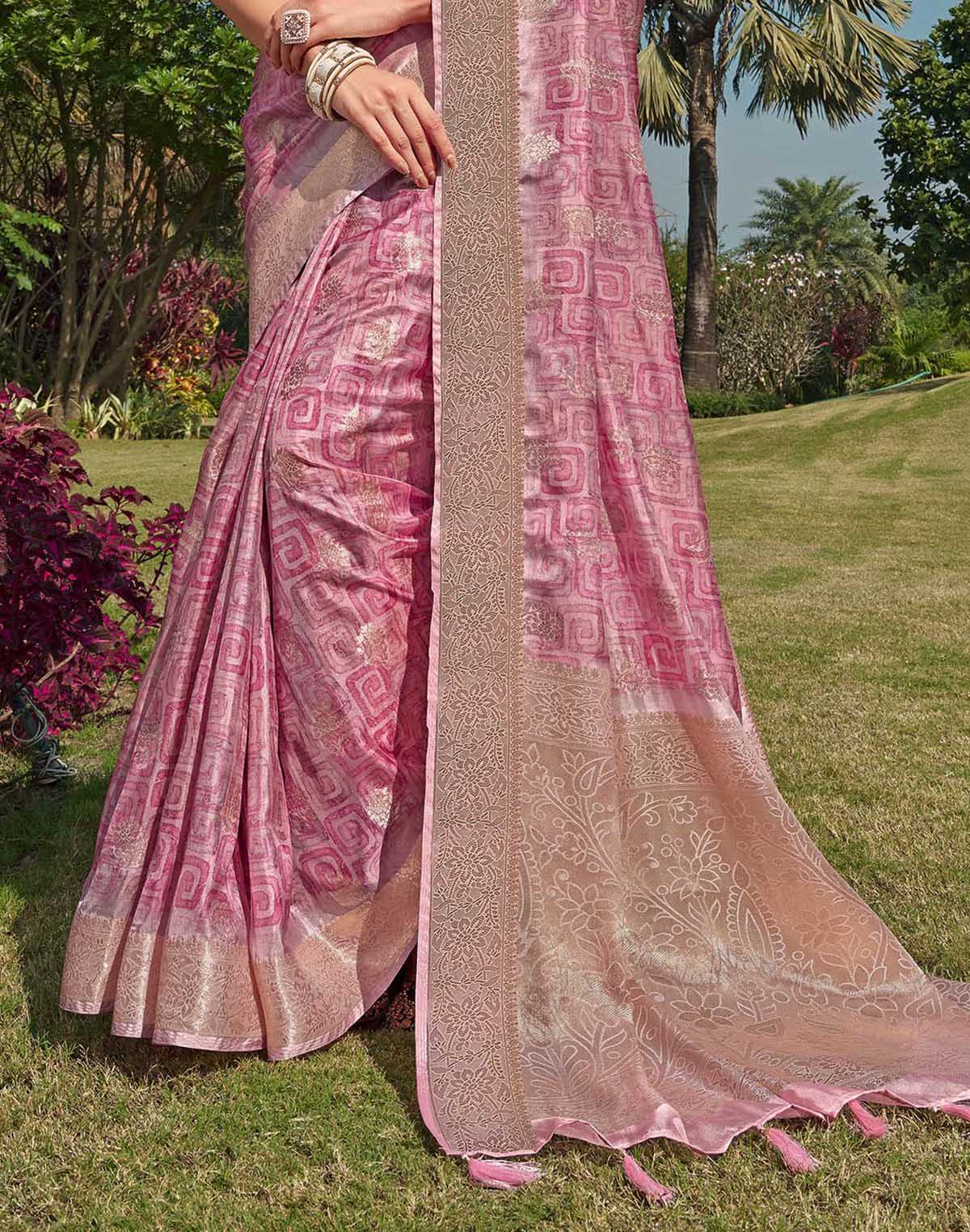 Collection of Exceptional Pink Floral Butta's Soft Silk Saree in a gallery layout