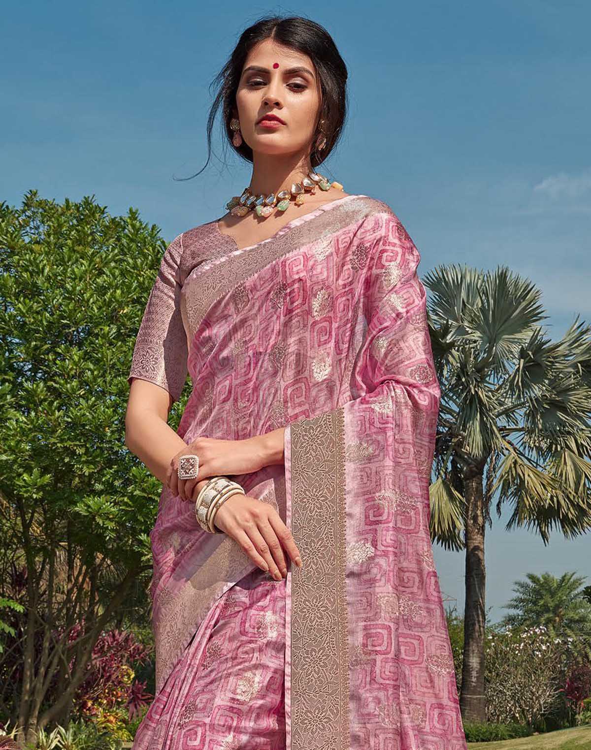 Exceptional Pink Floral Butta's Soft Silk Saree