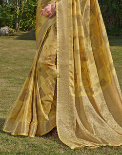 Collection of Mustard Floral Soft Silk Fancy Saree in a gallery layout