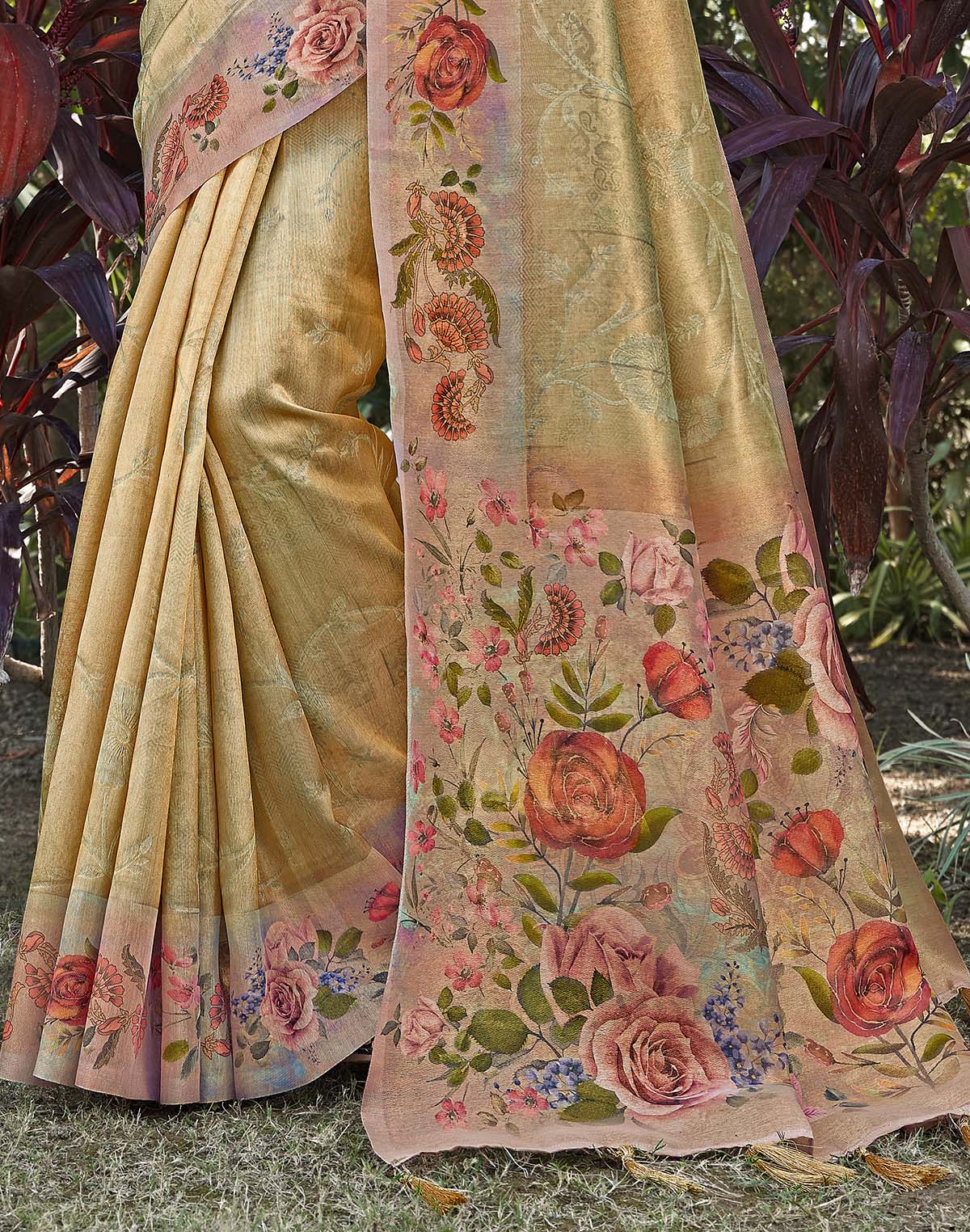 Gold Tissue Saree with Floral Border