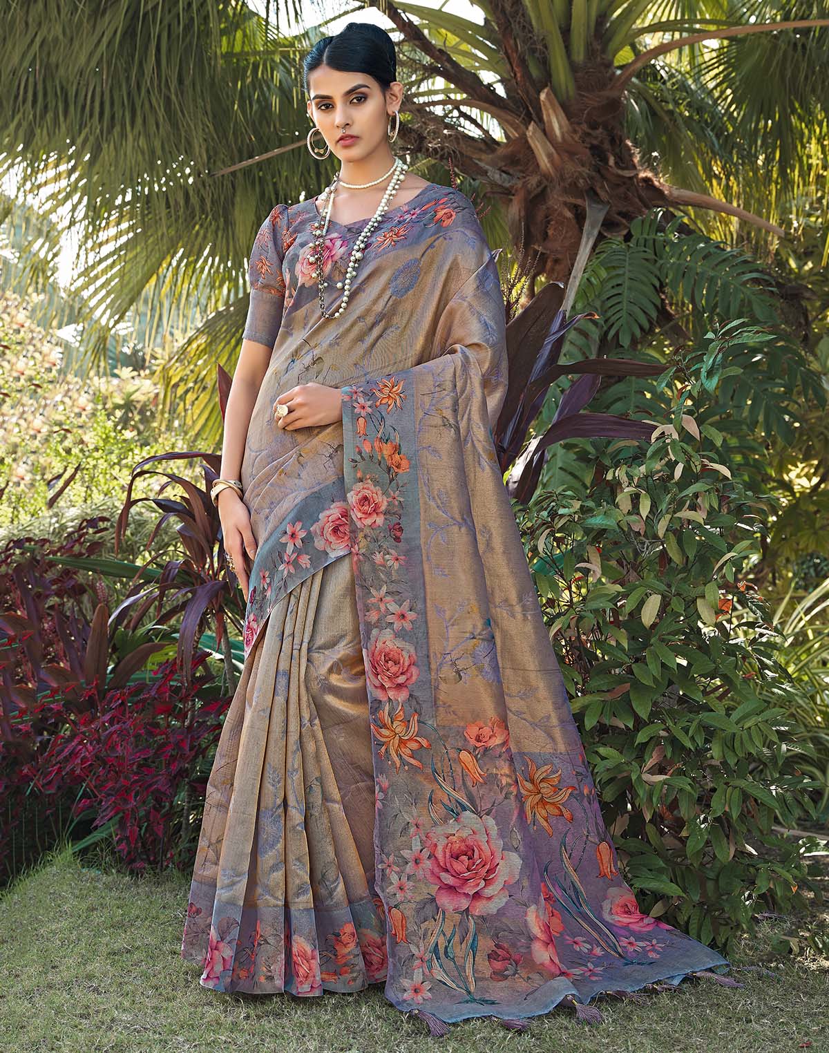 Grey Tissue Fabric Saree