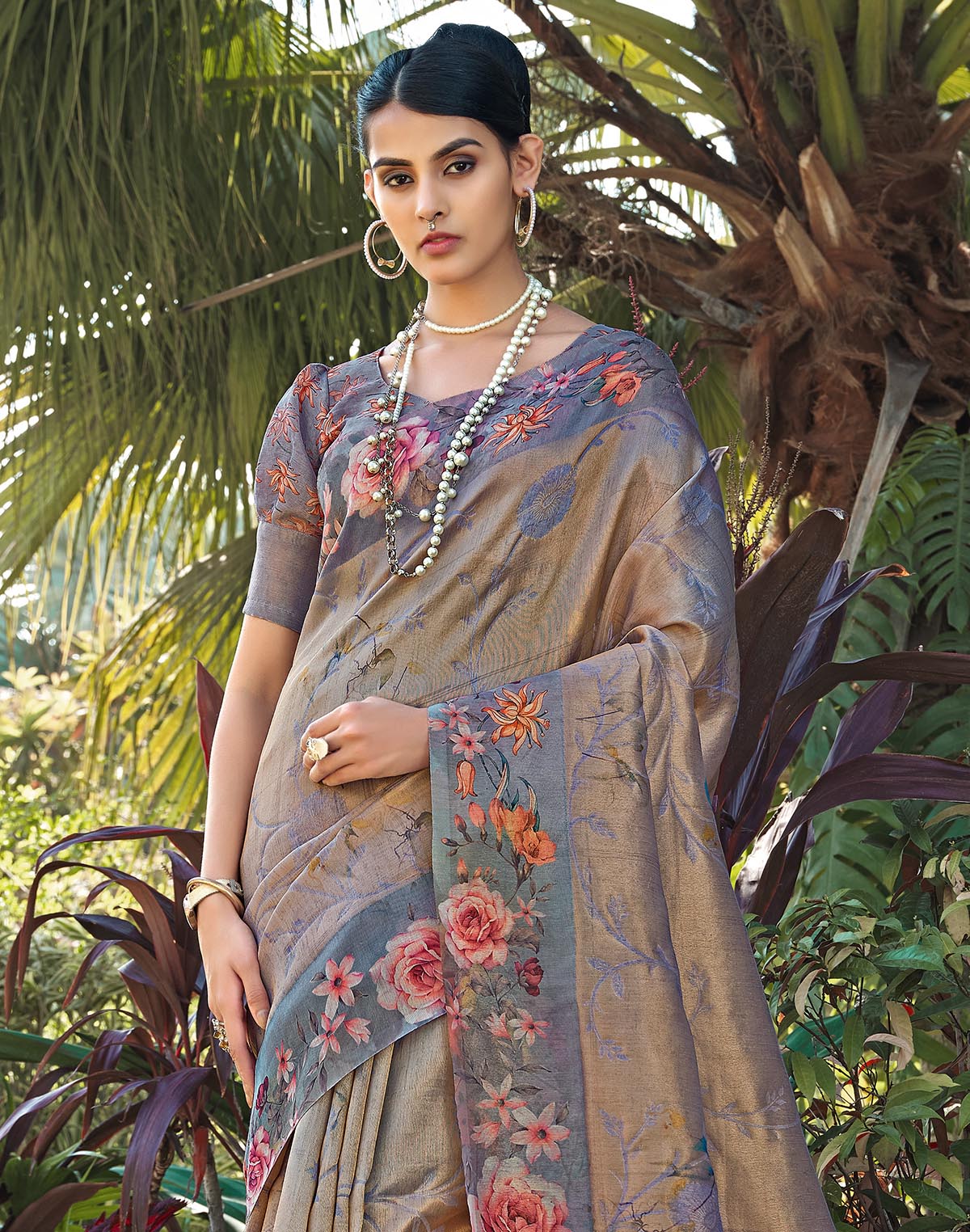 Grey Tissue Fabric Saree