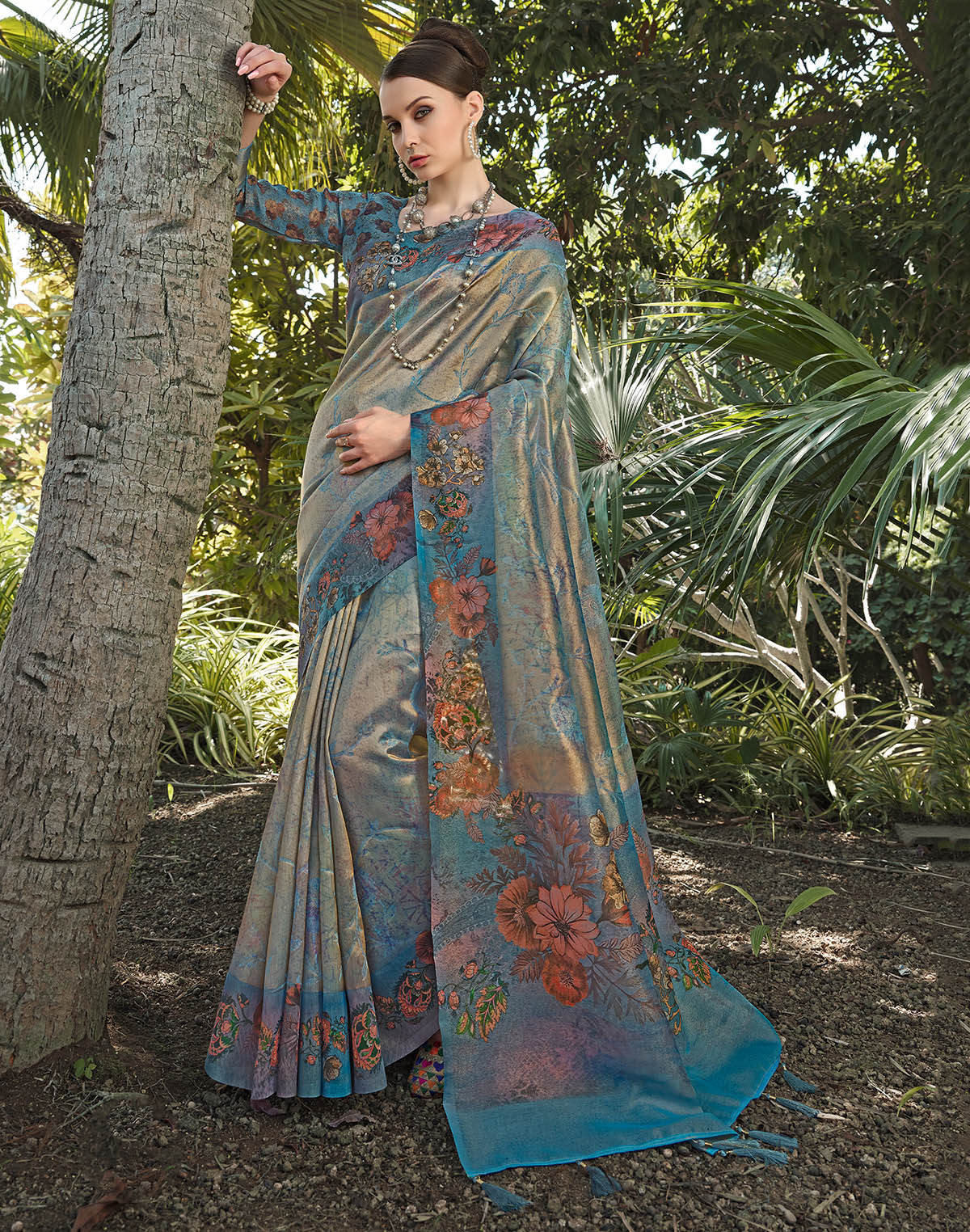 Peacock Blue Woven design Tissue Saree