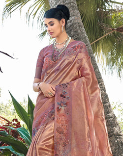 Collection of Peachmode Tissue Fabric Saree with Floral Border in a gallery layout