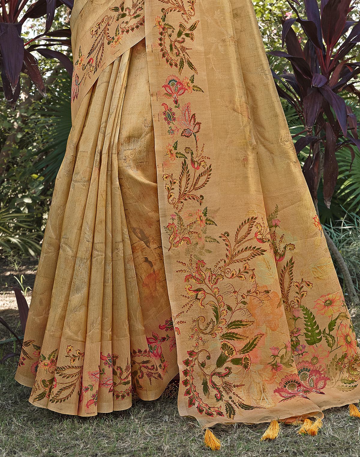 Collection of Gold Floral Motifs Tissue Saree in a gallery layout