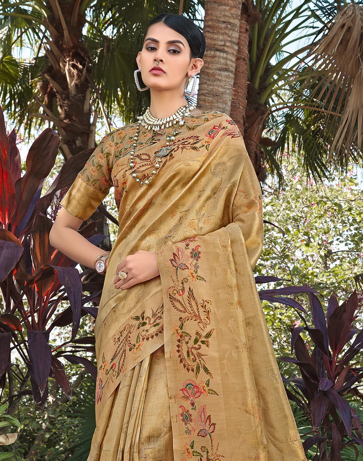 Collection of Gold Floral Motifs Tissue Saree in a gallery layout