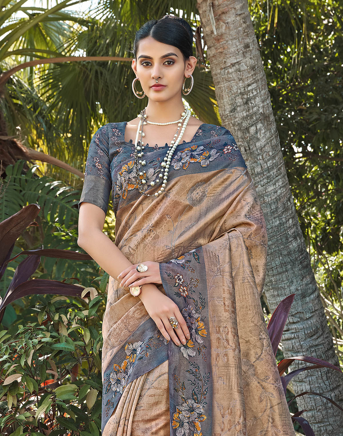 Beige Tissue Fabric Party Wear Saree