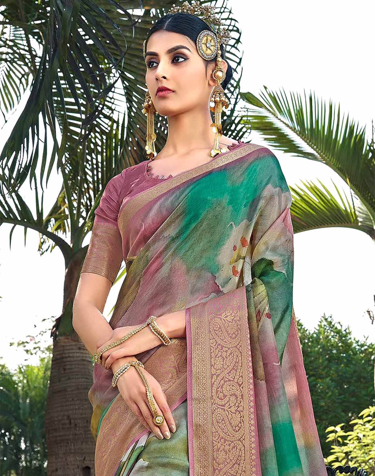 Sea Green Graphic design Soft Dola Silk Saree