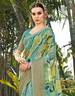 Collection of Pastel Green Soft Dola Silk Saree in a gallery layout