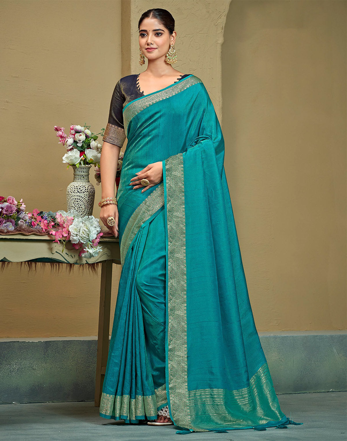 Sky Blue Raw Silk Plain Saree