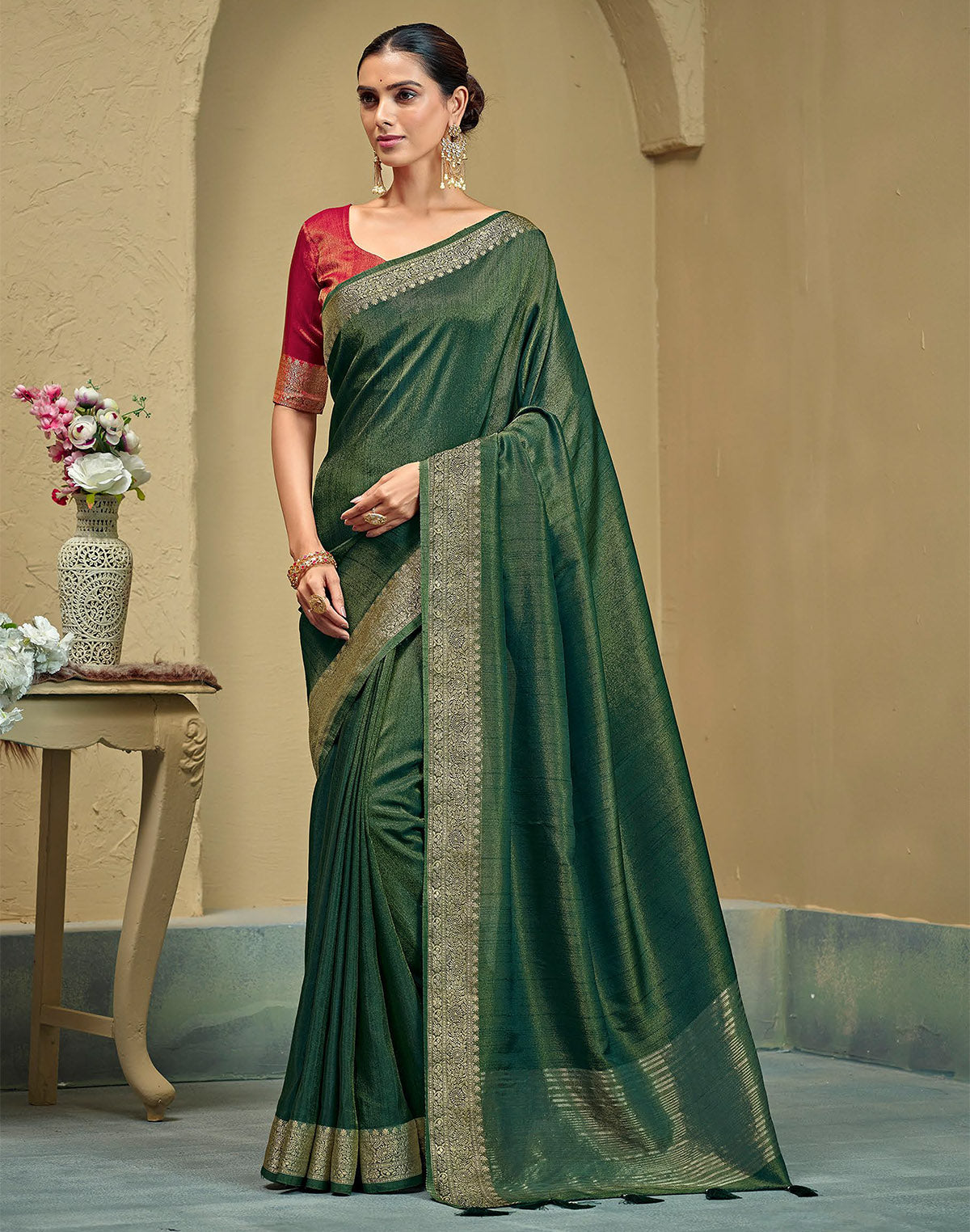 Green Raw Silk Festive Saree