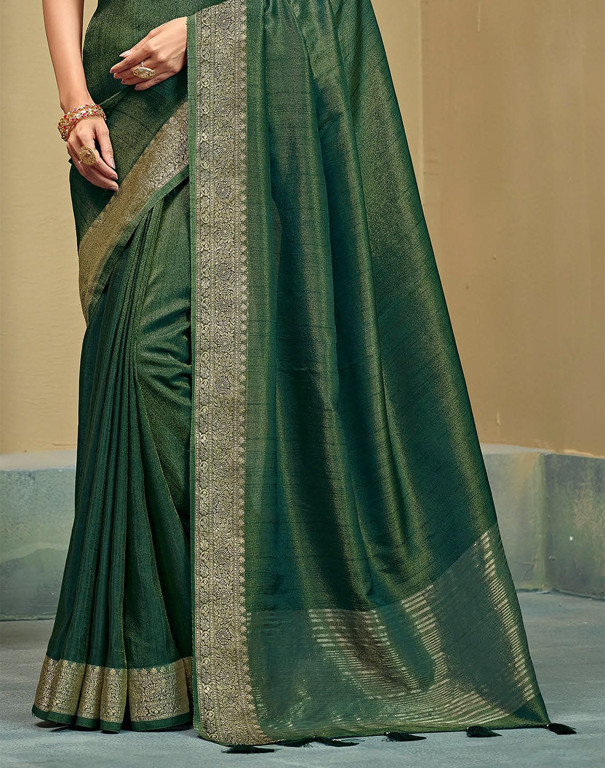 Collection of Green Raw Silk Festive Saree in a gallery layout