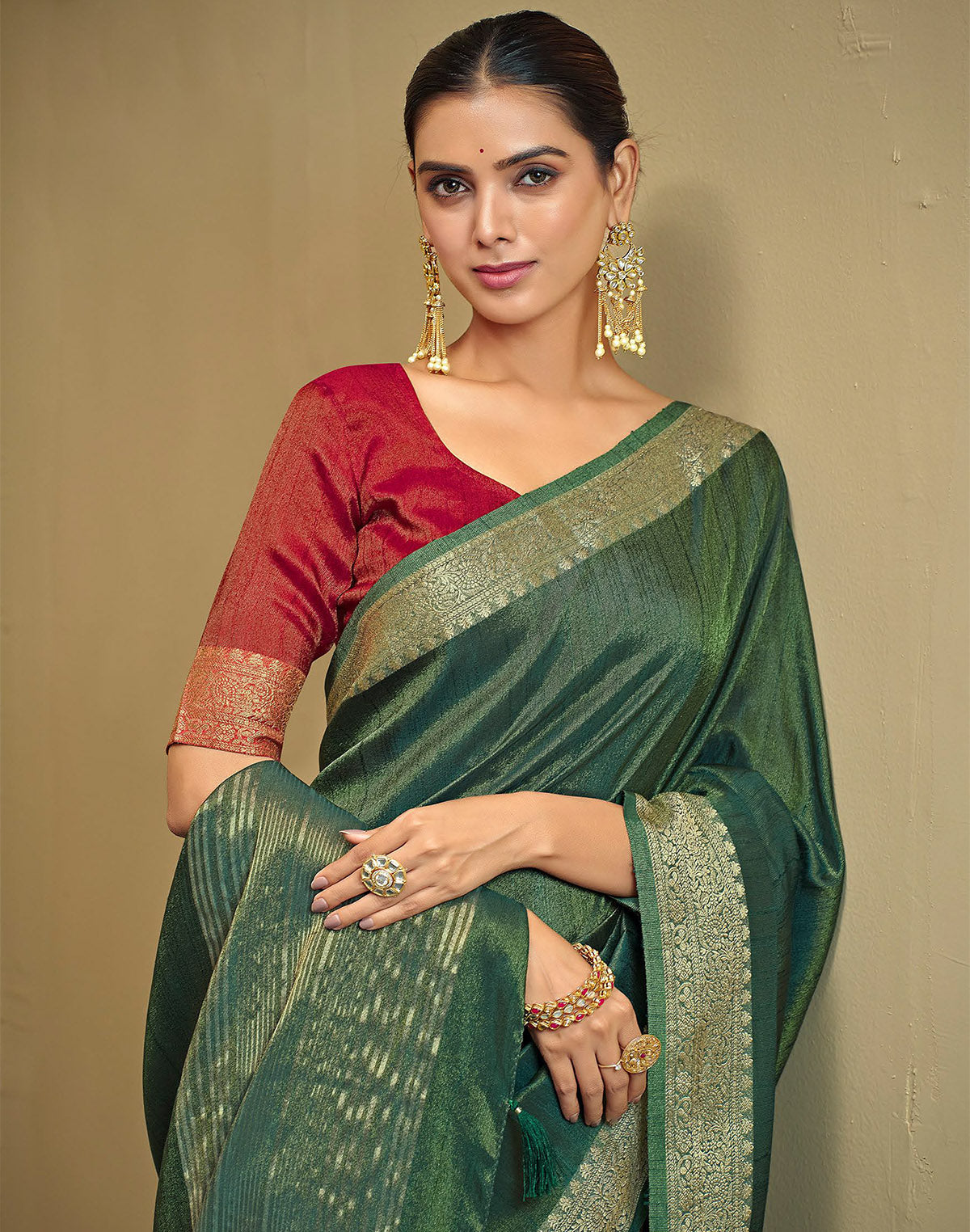 Green Raw Silk Festive Saree