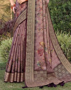 Collection of Light Pink Floral Print Dola Silk Saree in a gallery layout