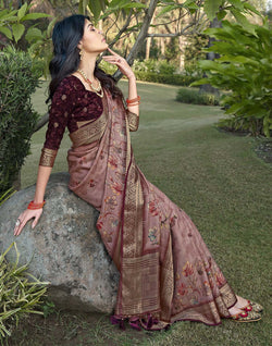 Collection of Light Pink Floral Print Dola Silk Saree in a gallery layout