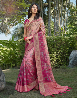 Collection of Light Pink all over Floral design Dola Silk Saree in a gallery layout