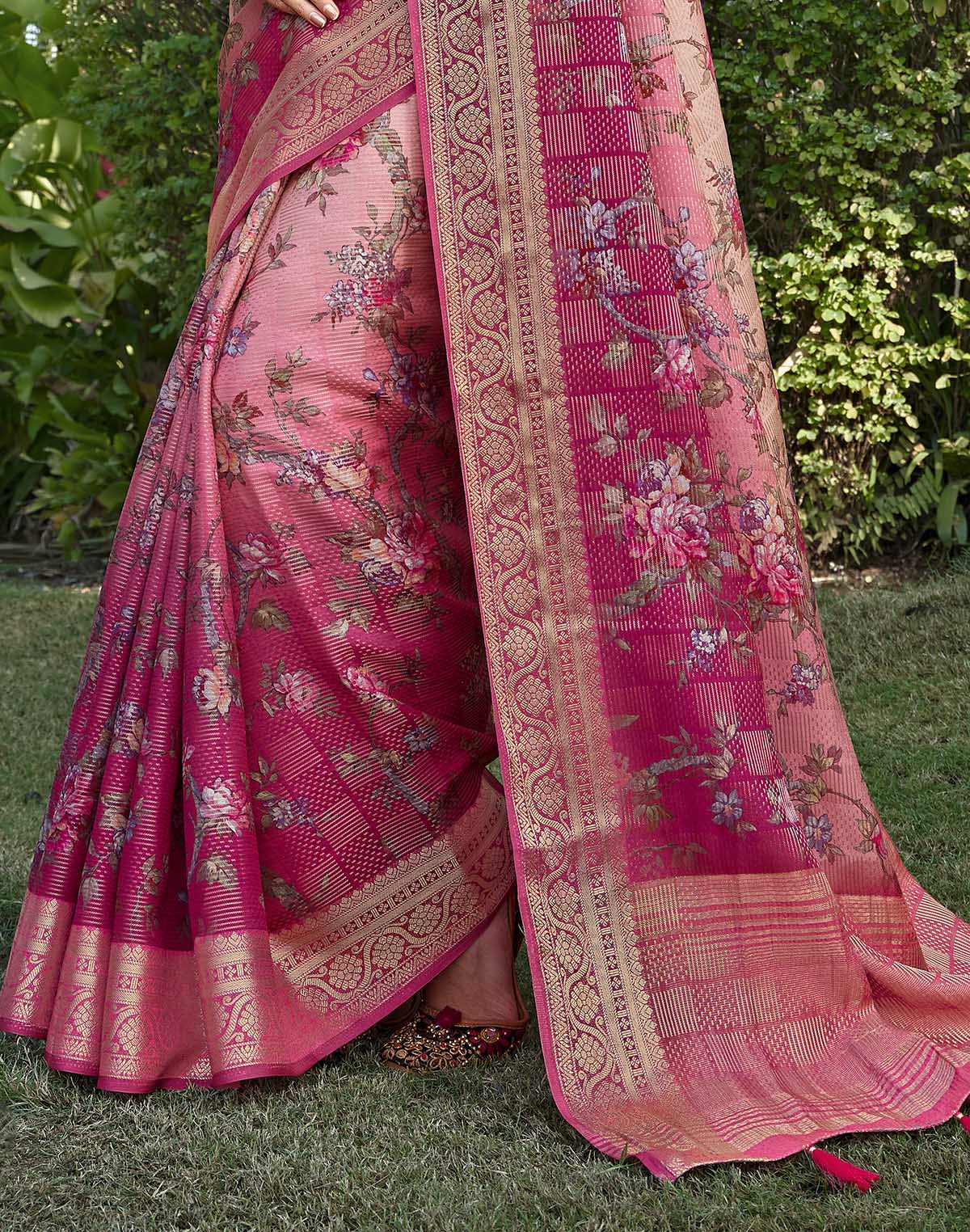 Collection of Light Pink all over Floral design Dola Silk Saree in a gallery layout