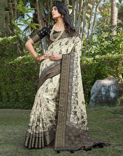 Collection of Off White Floral bunches Soft Dola Silk Saree in a gallery layout