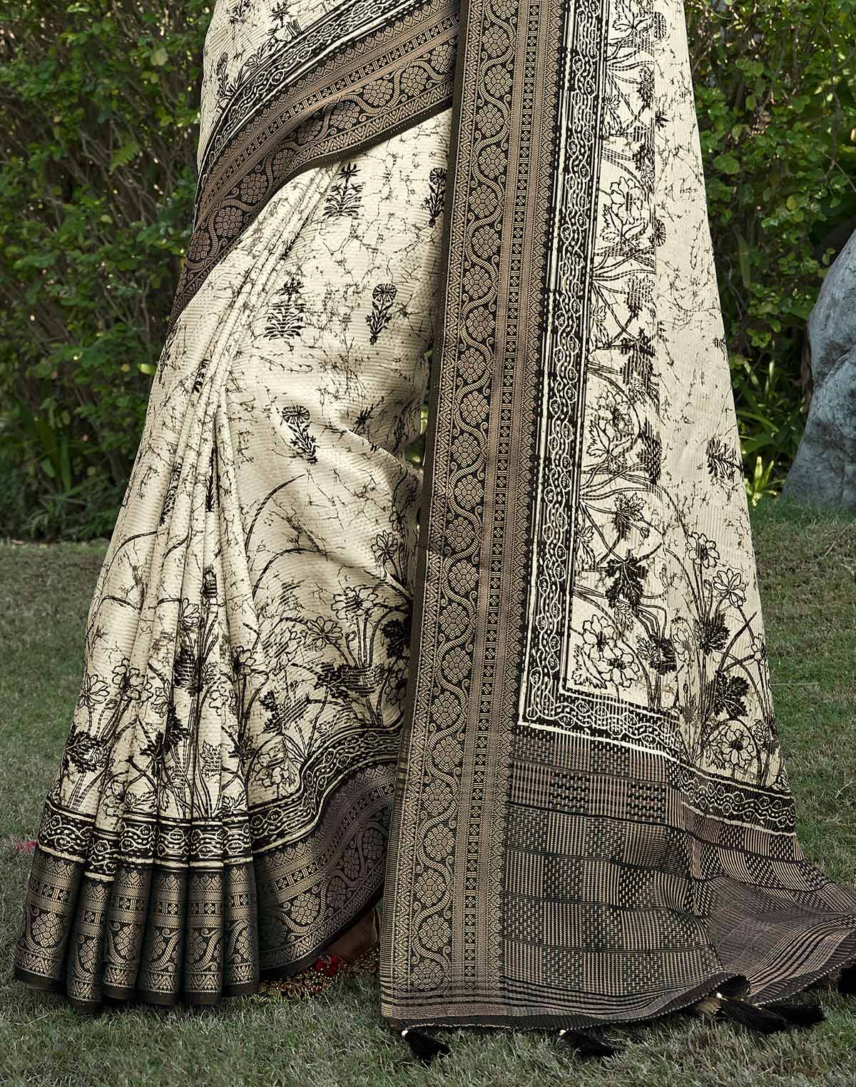 Collection of Off White Floral bunches Soft Dola Silk Saree in a gallery layout