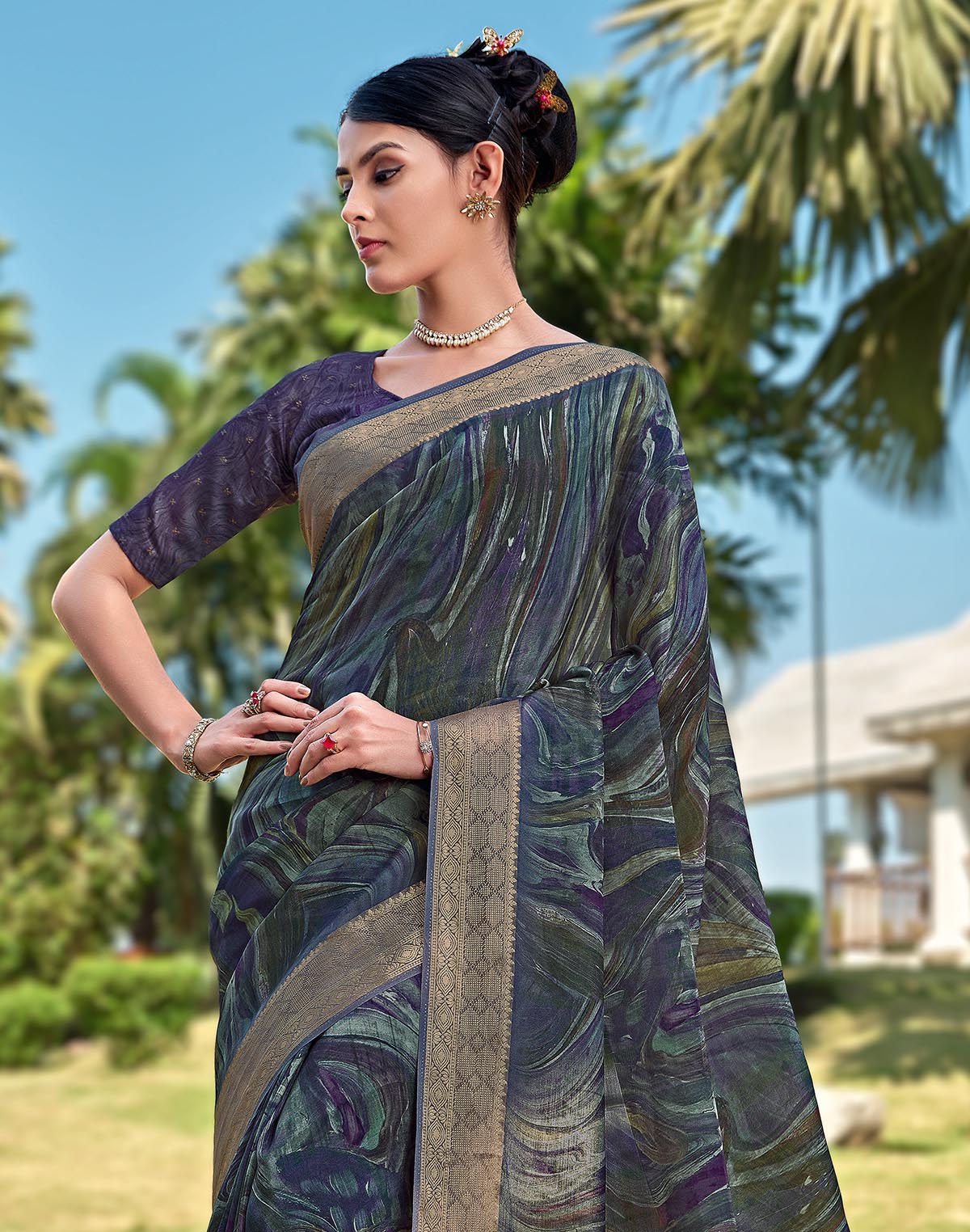 Blue Graphic design Dola Silk Saree