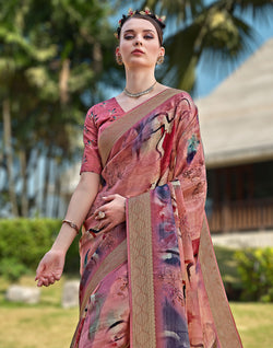 Collection of Peach Coloured Soft Dola Silk Saree in a gallery layout