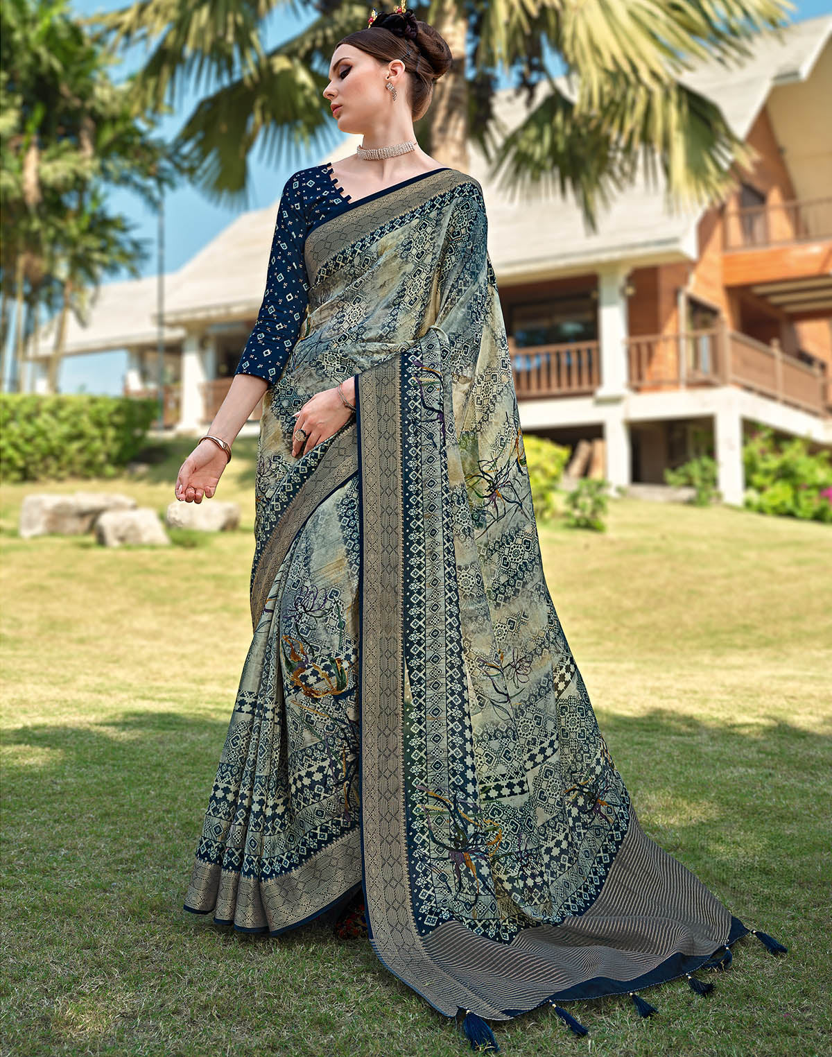 Collection of Light Grey Dola Silk Fabric Fancy Saree in a gallery layout