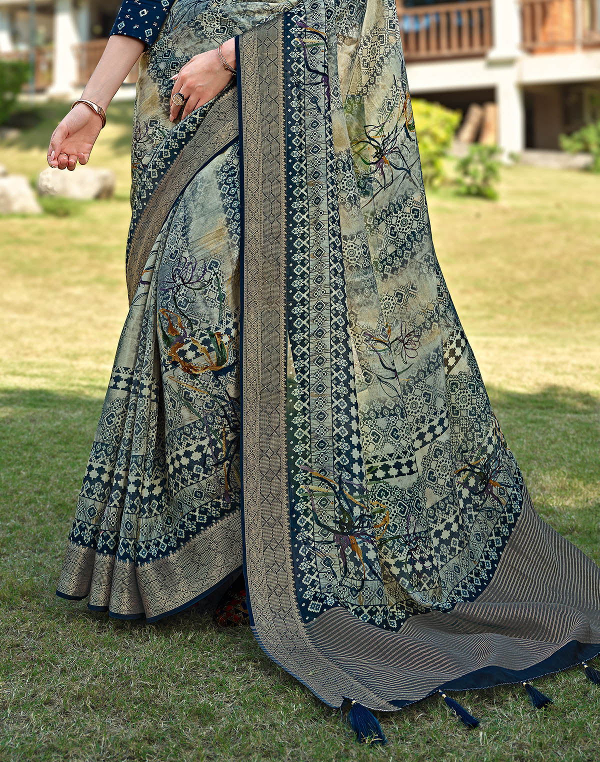 Collection of Light Grey Dola Silk Fabric Fancy Saree in a gallery layout