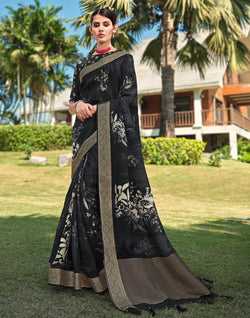 Collection of Black Coloured Ethnic Motifs Dola Silk Saree in a gallery layout