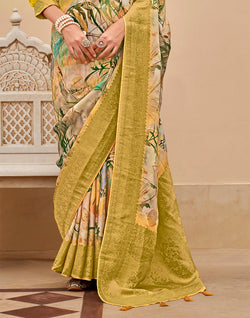 Collection of Mustard Art Silk Graphic Print Saree in a gallery layout