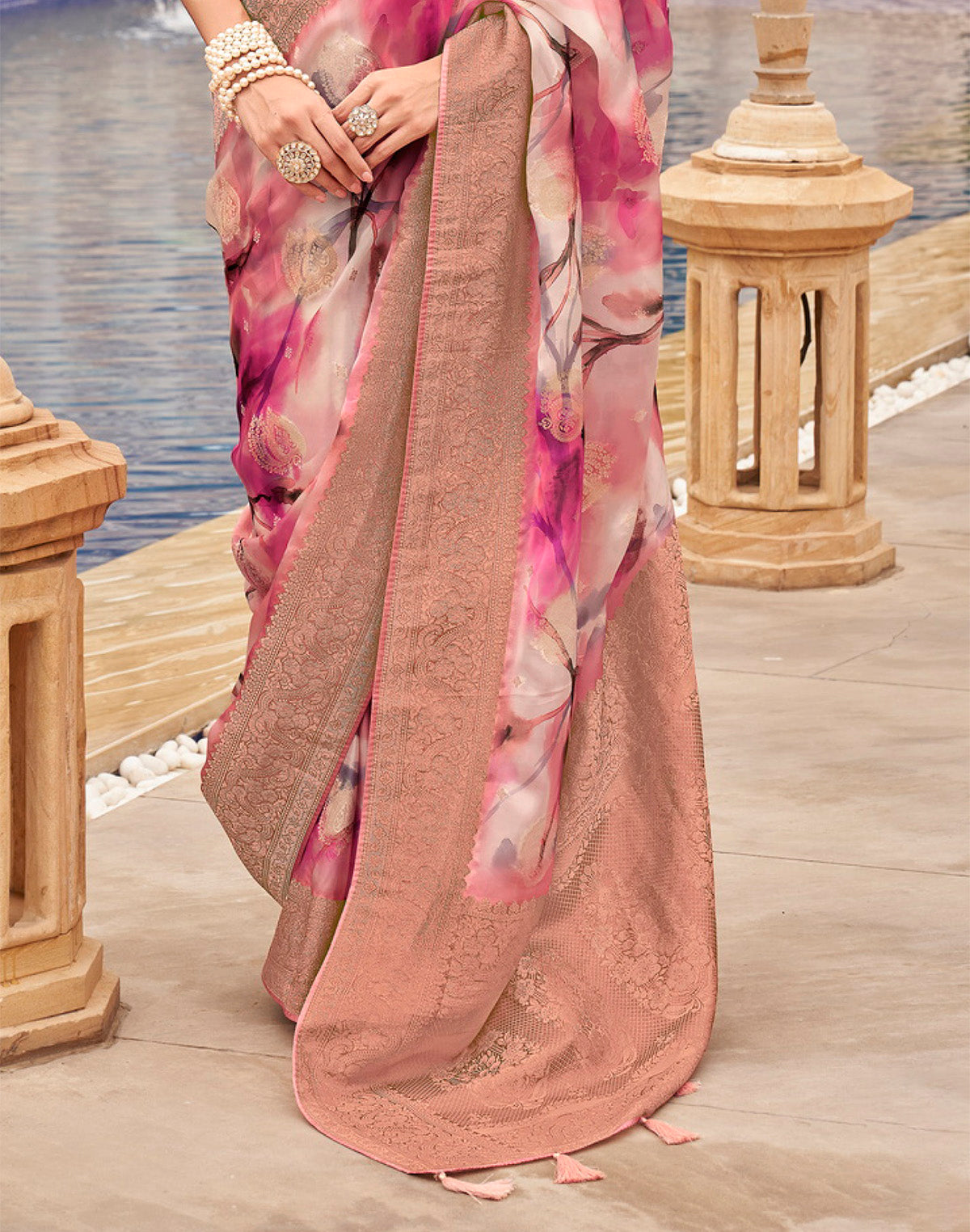 Pink Coloured Graphic Print Art Silk Trendy Saree