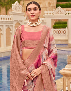 Collection of Pink Coloured Graphic Print Art Silk Trendy Saree in a gallery layout