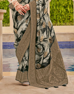 Collection of Black Art Silk Graphic Print Designer Saree in a gallery layout