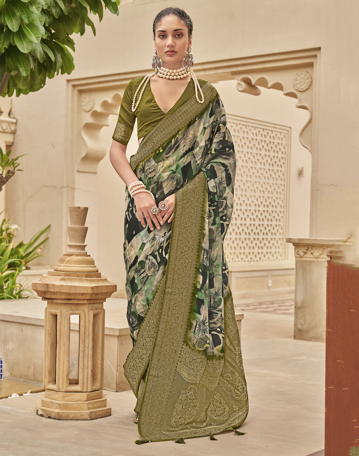 Collection of Multi Color all over Graphic Print Art Silk Saree in a gallery layout