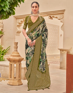 Collection of Multi Color all over Graphic Print Art Silk Saree in a gallery layout