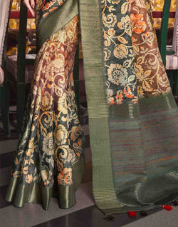 Collection of Multi Color Floral Print Tussar Silk Designer Saree in a gallery layout