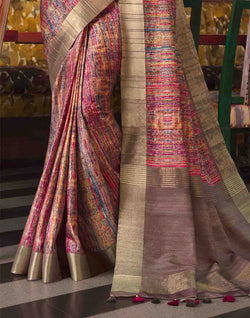 Collection of Graphic Printed Tussar Silk Saree in Multi Color in a gallery layout