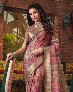 Collection of Graphic Printed Tussar Silk Saree in Multi Color in a gallery layout