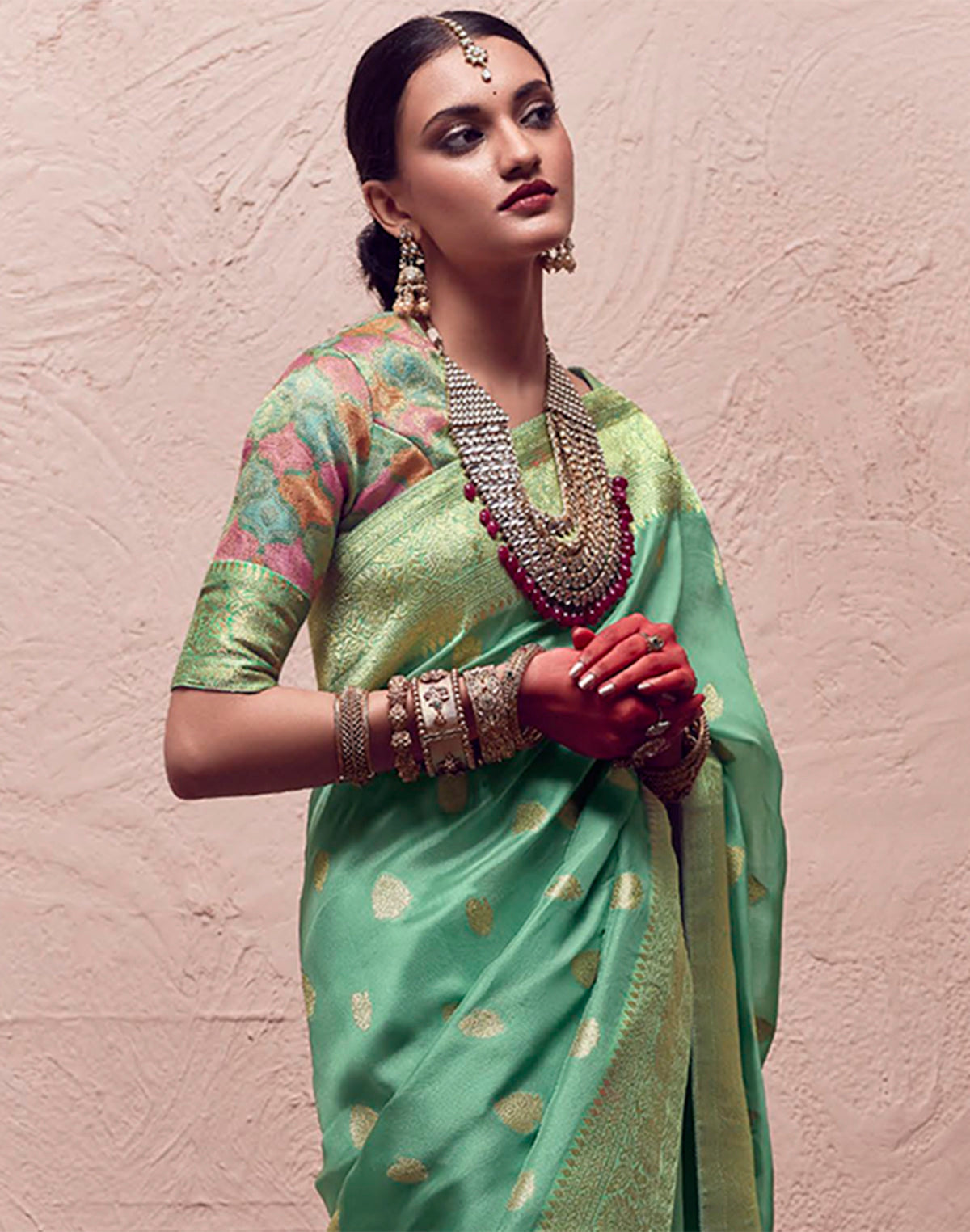 Mint Green Banarasi Pure Crepe Dola Silk Saree