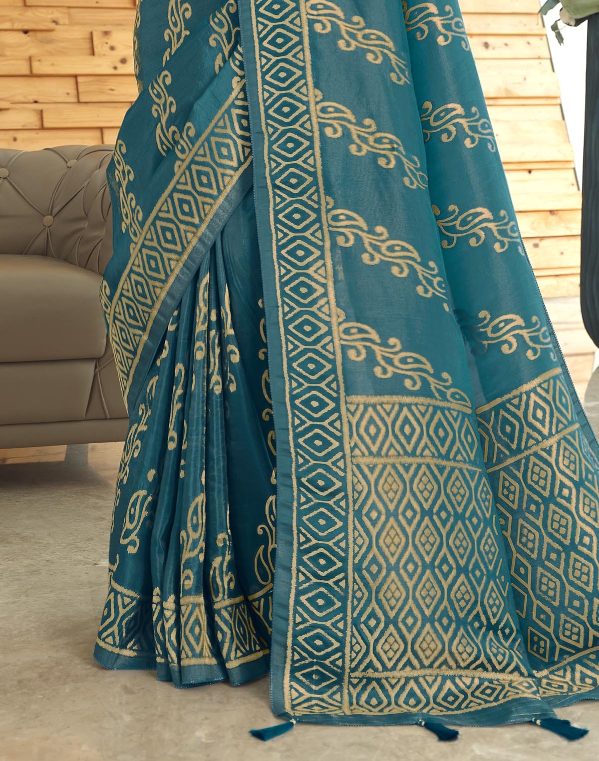 Collection of All over Floral Print Semi Crape Saree in a gallery layout