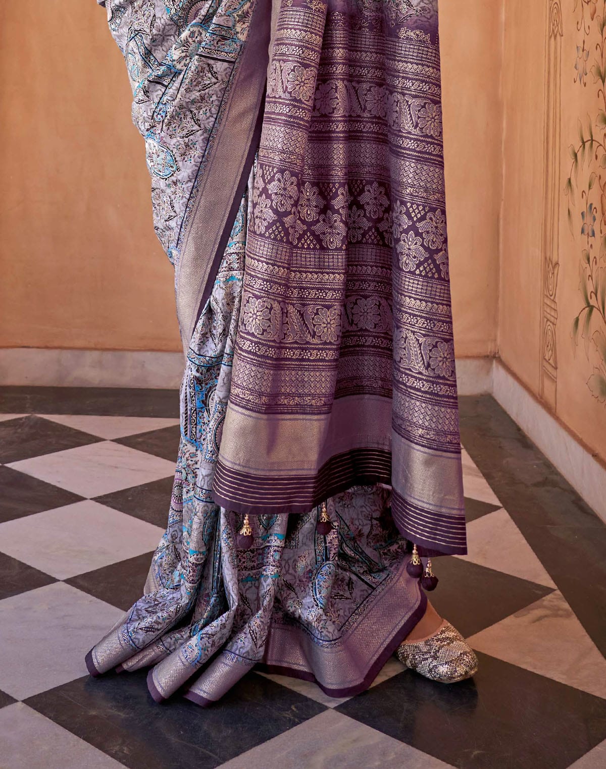 Collection of Admirable Purple Floral Soft Silk Saree in a gallery layout